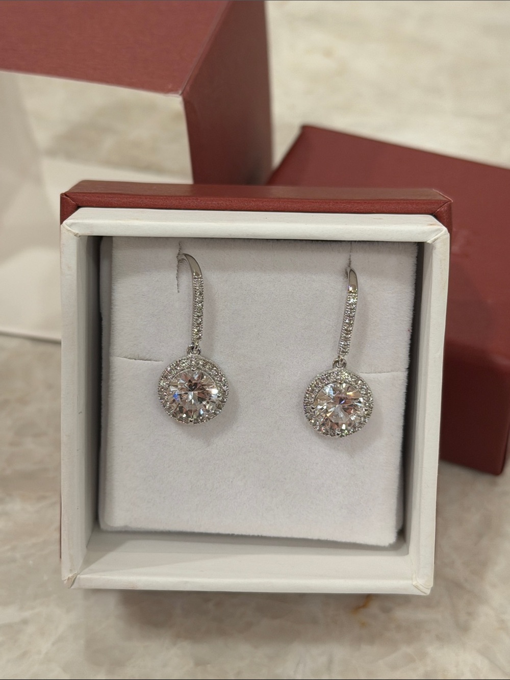 AURATE | Halo Drop White Sapphire Earrings - White Vermeil